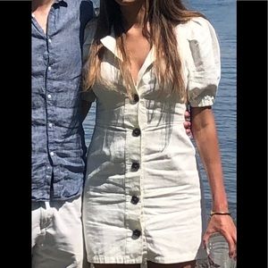 ZARA cream button up puff sleeve dress